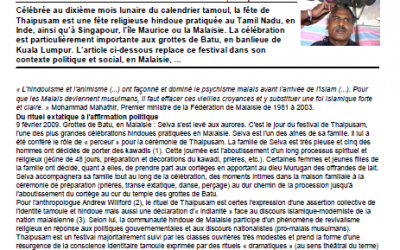 Etre Hindou en Malaisie